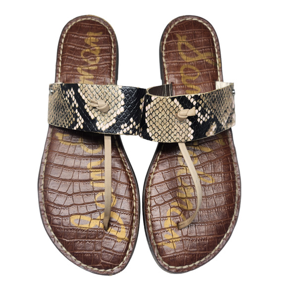 Sam Edelman Shoes - Sam Edelman Shoes Womens 7.5 Python Black Tan Sandals Thong Slip Ons Snake